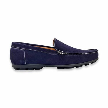 Mens Suede Comfort Loafers Rubber Sole 980 Navy, by Latino