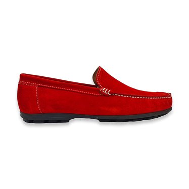 Mens Suede Comfort Loafers Rubber Sole 980 Red, by Latino