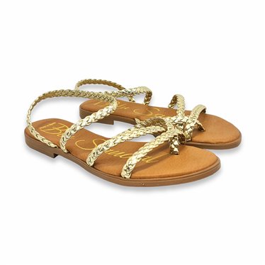 Womens Leather Flat Sandals Padded Inosle 930 Gold, by BluSandal