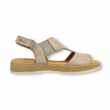 Sandalias Cuña Baja Mujer Piel Velcro Y Elástico Plantilla Gel 3701 Hielo, de Blusandal