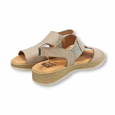 Sandalias Cuña Baja Mujer Piel Velcro Y Elástico Plantilla Gel 3701 Hielo, de Blusandal