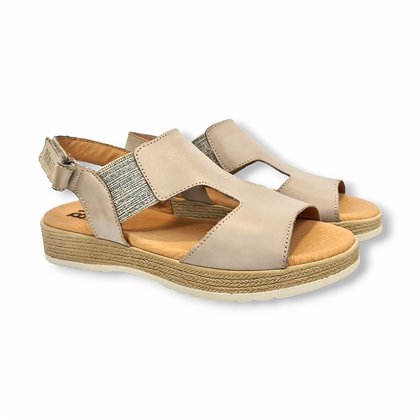 Sandalias Cuña Baja Mujer Piel Velcro Y Elástico Plantilla Gel 3701 Hielo, de Blusandal