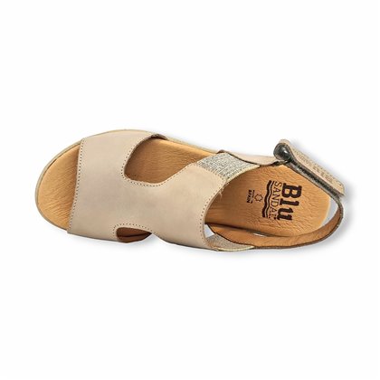 Sandalias Cuña Baja Mujer Piel Velcro Y Elástico Plantilla Gel 3701 Hielo, de Blusandal