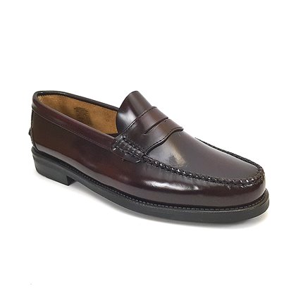 Mens Leather Beefroll Penny Loafers Rubber Sole 1300 Burgundy, by Latino