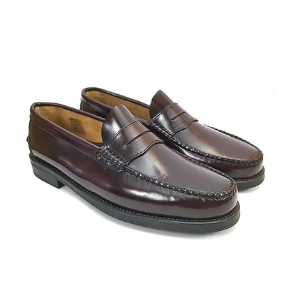 Mens Leather Beefroll Penny Loafers Rubber Sole 1300 Burgundy, by Latino