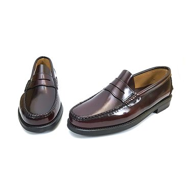 Mens Leather Beefroll Penny Loafers Rubber Sole 1300 Burgundy, by Latino