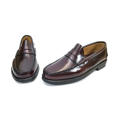 Mens Leather Beefroll Penny Loafers Rubber Sole 1300 Burgundy, by Latino