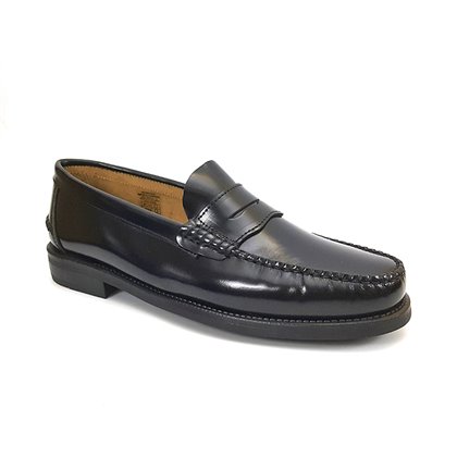 Mens Leather Beefroll Penny Loafers Rubber Sole 1300 Black, by Latino