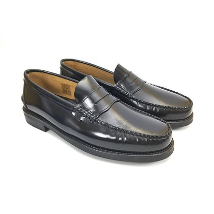 Mens Leather Beefroll Penny Loafers Rubber Sole 1300 Black, by Latino