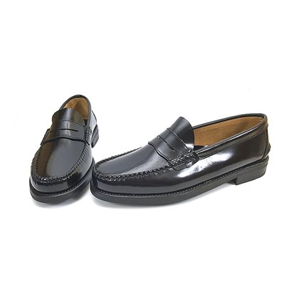 Mens Leather Beefroll Penny Loafers Rubber Sole 1300 Black, by Latino