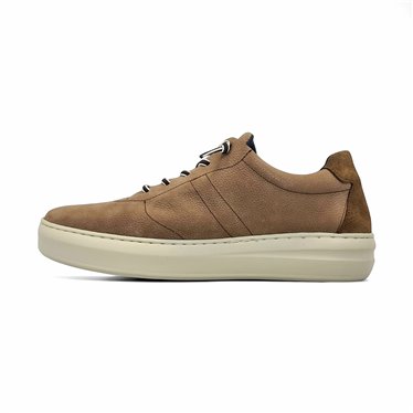 Mens Leather Casual Sneakers Ellastic Laces Ultralight Sole Removable Insole 1064 Taupe, by Éxodo
