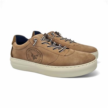 Mens Leather Casual Sneakers Ellastic Laces Ultralight Sole Removable Insole 1064 Taupe, by Éxodo