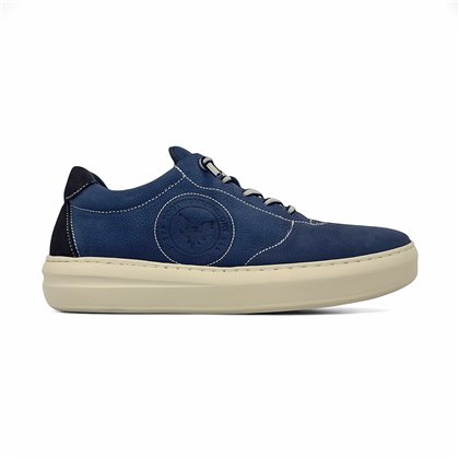 Mens Leather Casual Sneakers Ellastic Laces Ultralight Sole Removable Insole 1064 Blue, by Éxodo