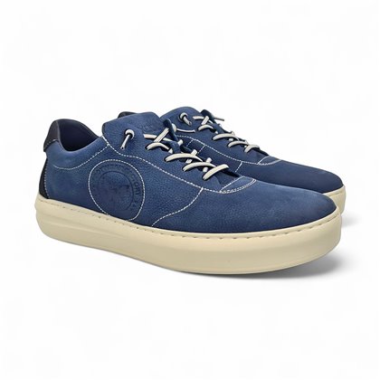 Mens Leather Casual Sneakers Ellastic Laces Ultralight Sole Removable Insole 1064 Blue, by Éxodo
