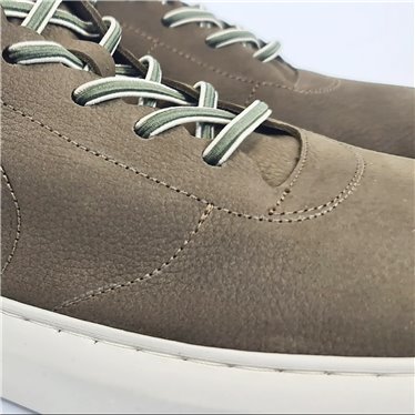 Mens Leather Casual Sneakers Ellastic Laces Ultralight Sole Removable Insole 1064 Khaki, by Éxodo