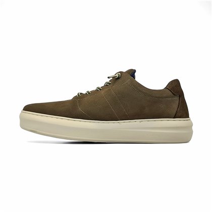 Mens Leather Casual Sneakers Ellastic Laces Ultralight Sole Removable Insole 1064 Khaki, by Éxodo