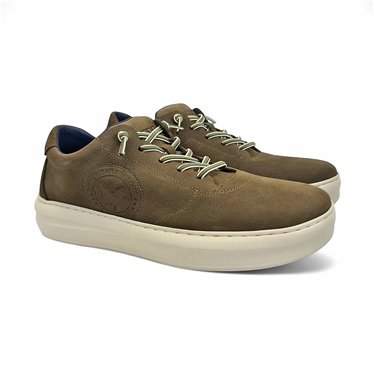 Mens Leather Casual Sneakers Ellastic Laces Ultralight Sole Removable Insole 1064 Khaki, by Éxodo