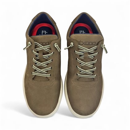 Mens Leather Casual Sneakers Ellastic Laces Ultralight Sole Removable Insole 1064 Khaki, by Éxodo