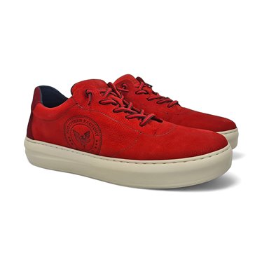 Mens Leather Casual Sneakers Ellastic Laces Ultralight Sole Removable Insole 1064 Red, by Éxodo