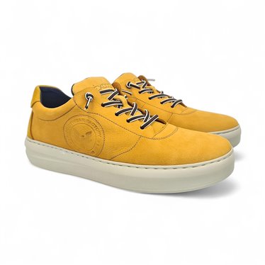 Mens Leather Casual Sneakers Ellastic Laces Ultralight Sole Removable Insole 1064 Yellow, by Éxodo