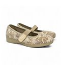 Womens Comfort Mary Janes in Lycra Ellastic Strap Removable Insole Non-Slip Sole 809 Beige, by Tupié
