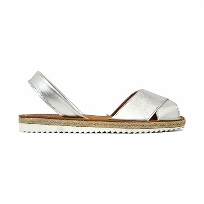 Womens Leather Crossed Menorcan Sandals Platform 15394 Silver, by C. Ortuño