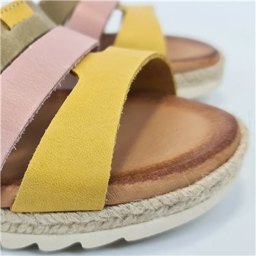 Woman Leather Low Wedged Sandals Velcro Padded Insole 2898 Kaki, by Blusandal