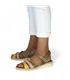 Woman Leather Low Wedged Sandals Velcro Padded Insole 2898 Kahki, by Blusandal