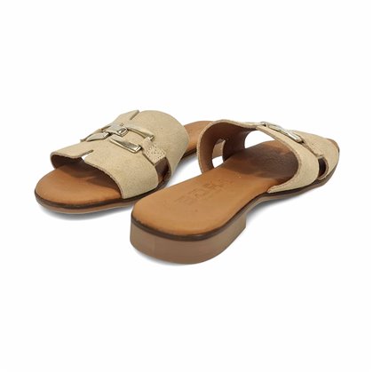 Womens Leather Flat Flip-Flop Style Sandals Suede Gold Detail Padded Insole 105 Beige, by Bda