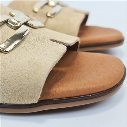 Womens Leather Flat Flip-Flop Style Sandals Suede Gold Detail Padded Insole 105 Beige, by Bda