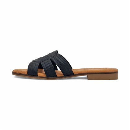Sandalias Planas Tipo Chancla Mujer Piel Grabada Plantilla Acolchada 3081 Negro, de Bda