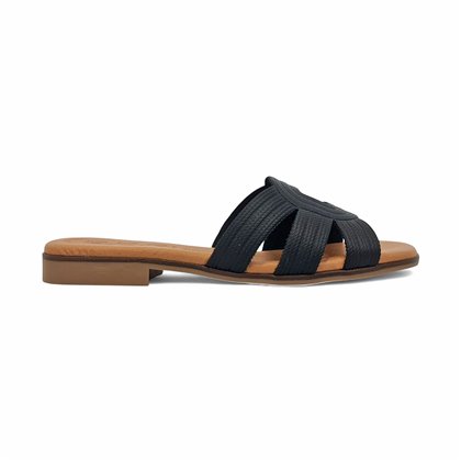 Sandalias Planas Tipo Chancla Mujer Piel Grabada Plantilla Acolchada 3081 Negro, de Bda