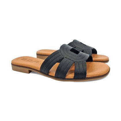 Sandalias Planas Tipo Chancla Mujer Piel Grabada Plantilla Acolchada 3081 Negro, de Bda