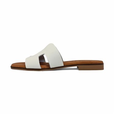 Sandalias Planas Tipo Chancla Mujer Piel Napa Grabada Plantilla Acolchada 3053B Blanco, de Bda