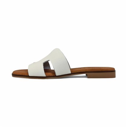Sandalias Planas Tipo Chancla Mujer Piel Napa Grabada Plantilla Acolchada 3053B Blanco, de Bda