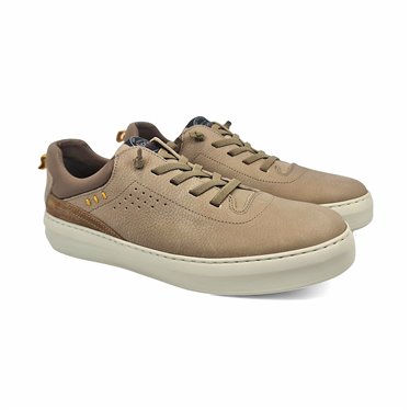 Mens Leather Sneakers Elastic Laces Ultralight Sole Removable Insole 4143 Taupe, by Di Prieto