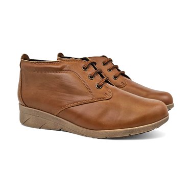 Botines Cómodos Mujer Piel Blanda Cuña Cierre Cordones 2774 Cuero, de Berelax