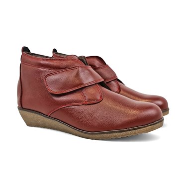 Womens Soft-Leather Ankle Boots Low-Wedge Velcro Closure 3970 Bordeaux, by BeRelax