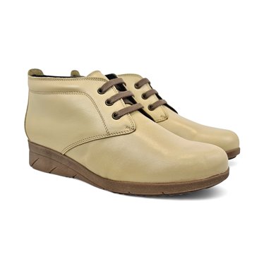 Womens Soft Leather Ankle Boots Wedge Laces Closure 2774 beige, by Berelax