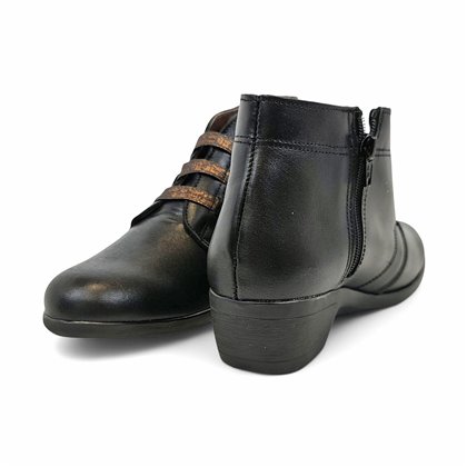 Womens Soft Leather Ankle Boots Low Wedge Zip and Elastic Laces 3950 Black, by BeRelax