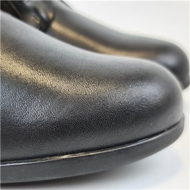 Womens Soft Leather Ankle Boots Low Wedge Zip and Elastic Laces 3950 Black, by BeRelax