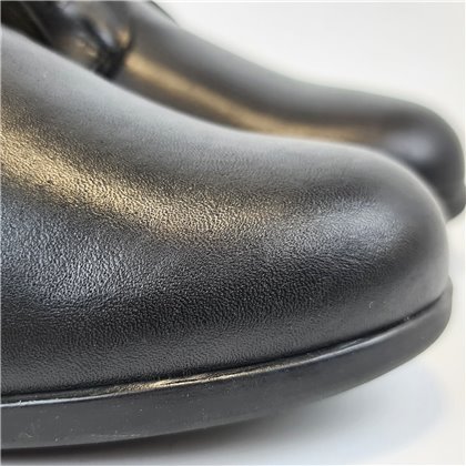 Womens Soft Leather Ankle Boots Low Wedge Zip and Elastic Laces 3950 Black, by BeRelax