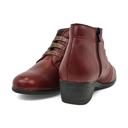 Botines Cómodos Mujer Piel Blanda Cuña Cremallera Y Cordones Elásticos 3950 Burdeos, de Berelax