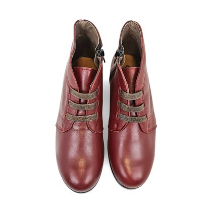 Botines Cómodos Mujer Piel Blanda Cuña Cremallera Y Cordones Elásticos 3950 Burdeos, de Berelax
