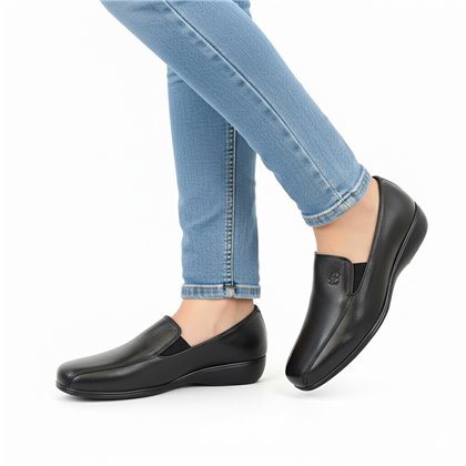 Zapatos Cómodos Cuña Mujer Piel Blanda Elásticos Laterales 3505 Negro, de Berelax