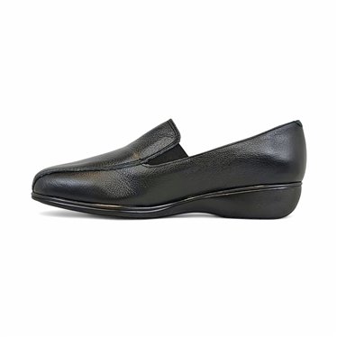 Womens Leather Slip-On Wedge Shoes Soft Leather Elastic Sides 3505 Black, by BeRelax