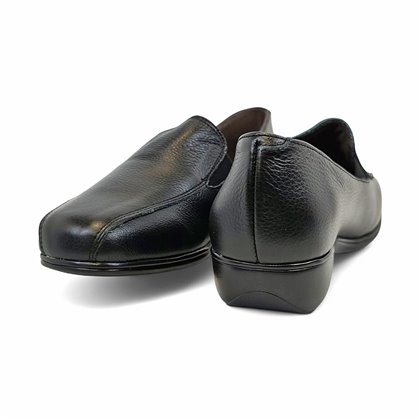 Womens Leather Slip-On Wedge Shoes Soft Leather Elastic Sides 3505 Black, by BeRelax