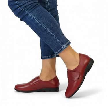 Zapatos Cómodos Cuña Mujer Piel Blanda Elásticos Laterales Velcro 3507 Rojo, de Berelax