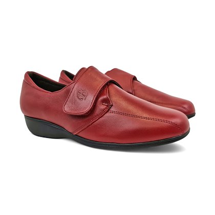 Zapatos Cómodos Cuña Mujer Piel Blanda Elásticos Laterales Velcro 3507 Rojo, de Berelax