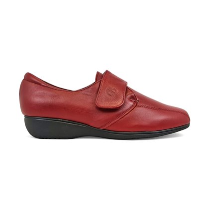 Zapatos Cómodos Cuña Mujer Piel Blanda Elásticos Laterales Velcro 3507 Rojo, de Berelax